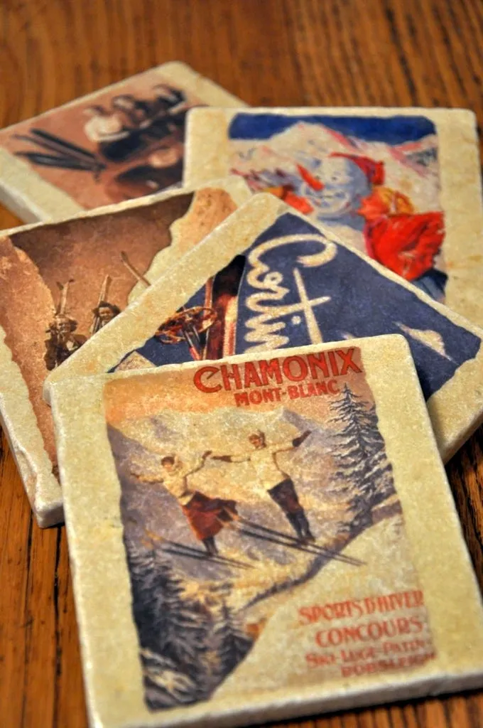 Vintage Marble Ski Coaster - Chamonix Mont Blanc