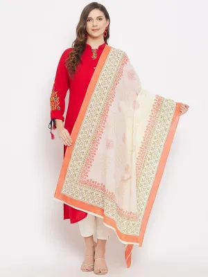 Women Off-White Printed Cotton Dupatta 3