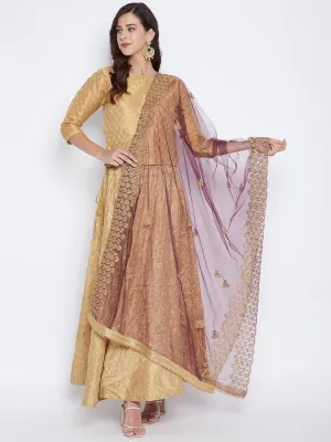 Women Purple Embellished Silk Dupatta