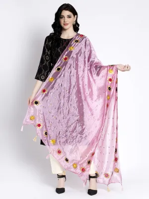 Women'S Baby Pink Printed Silk Dupatta