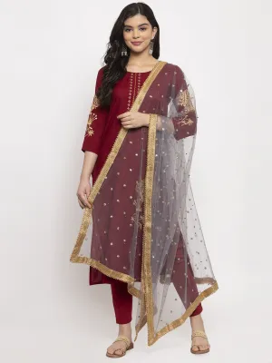 Women'S Grey Heavy Gotta Patti Net Dupatta