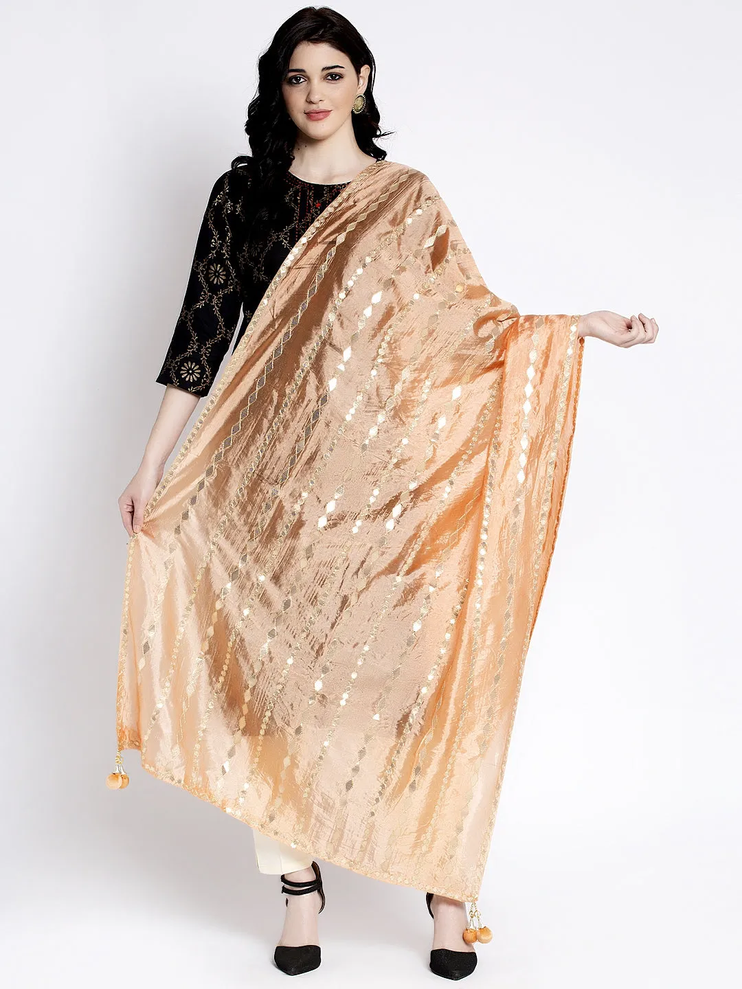 Women'S Light Orange Gotta Patti Silk Dupatta