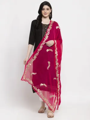 Women'S Magenta Gotta Patti Chiffon Dupatta