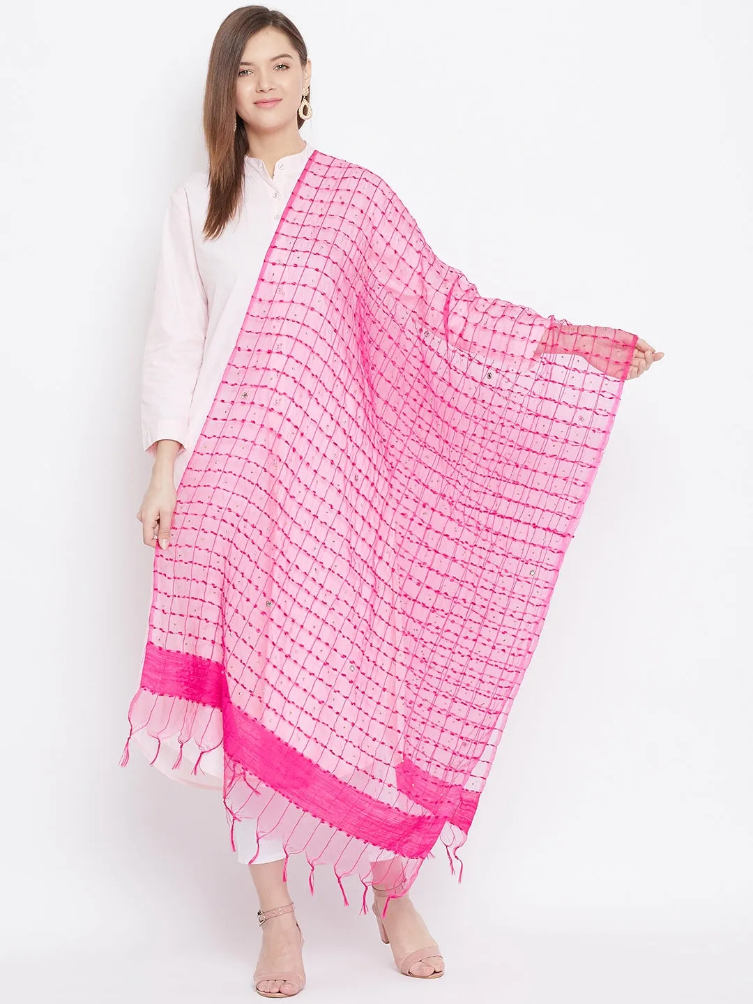 Women'S Magenta Sequinned Net Dupatta