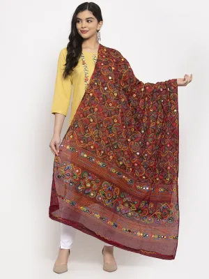 Women'S Maroon Embroidered Dupatta