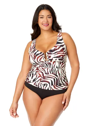 Women's Plus Tiger Dance Ring Front Tankini Swim Top