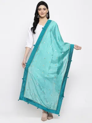 Women'S Turquoise Polka Dots Silk Dupatta