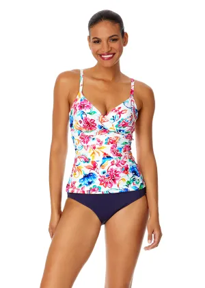 Women's Watercolor Paisley Twist Front Underwire Tankini Swim Top