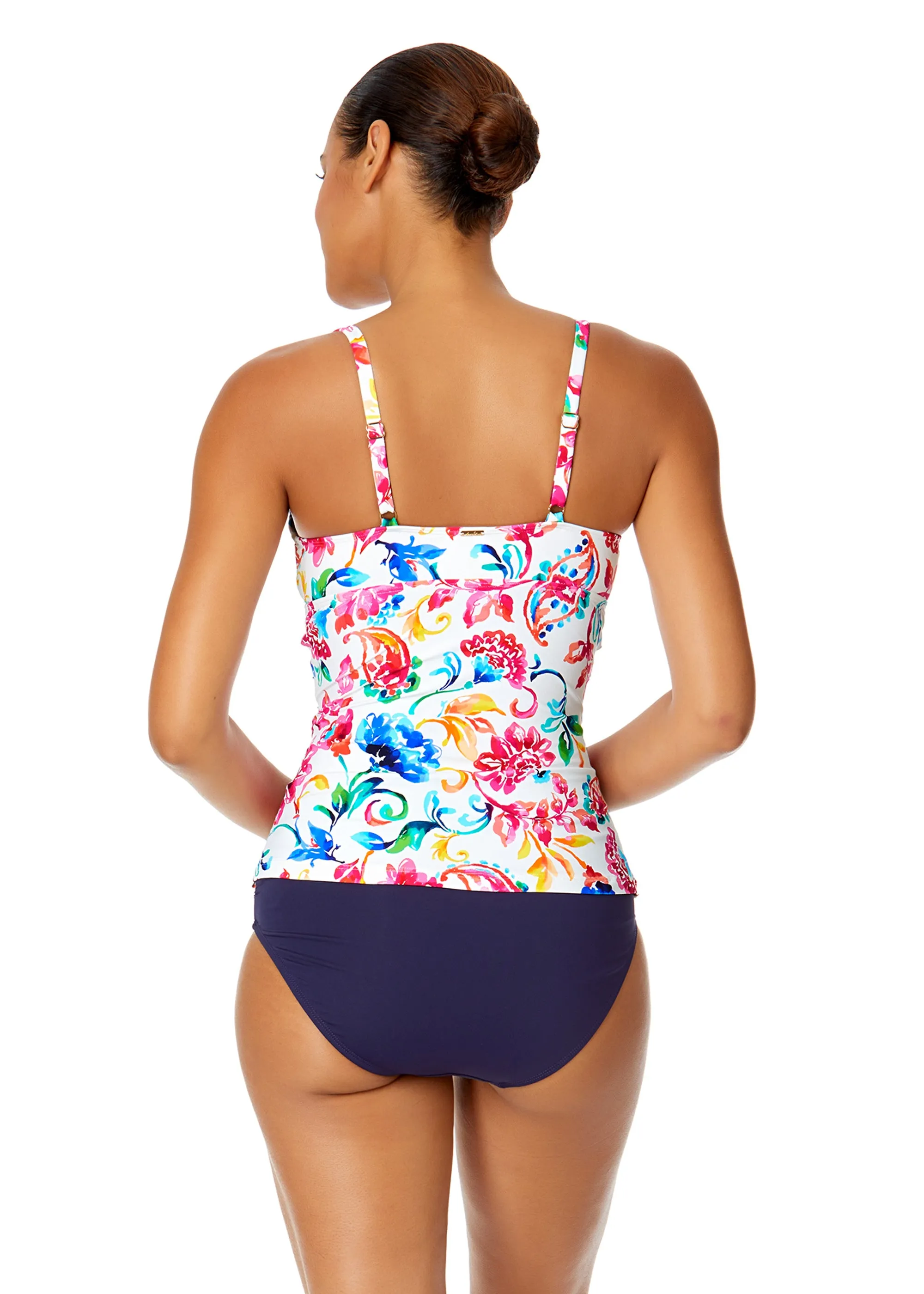 Women's Watercolor Paisley Twist Front Underwire Tankini Swim Top