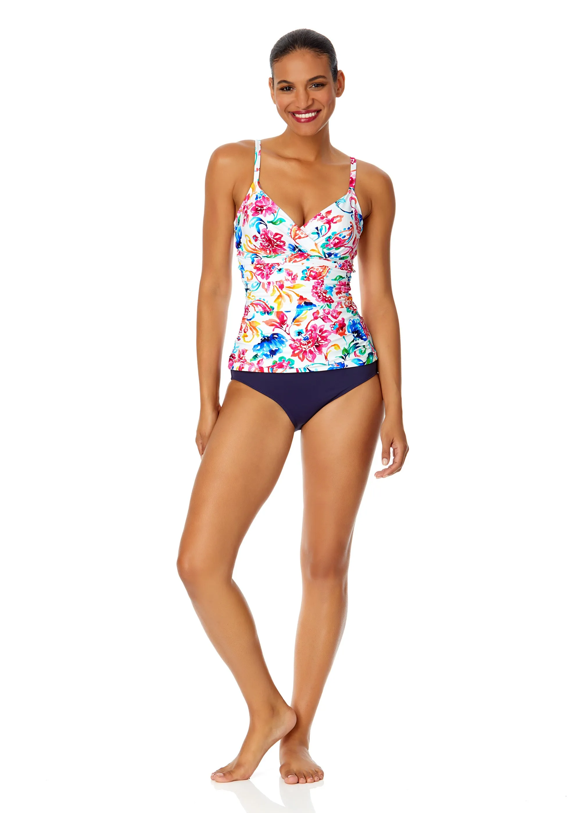 Women's Watercolor Paisley Twist Front Underwire Tankini Swim Top